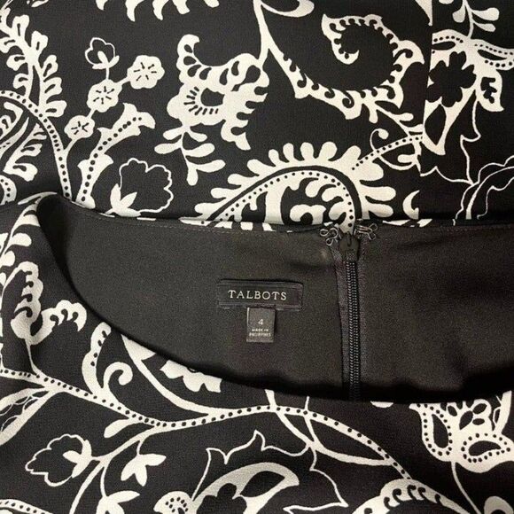 Talbots Black & White Floral Flounce Sleeve Shift Dress 4 Small - Picture 10 of 12